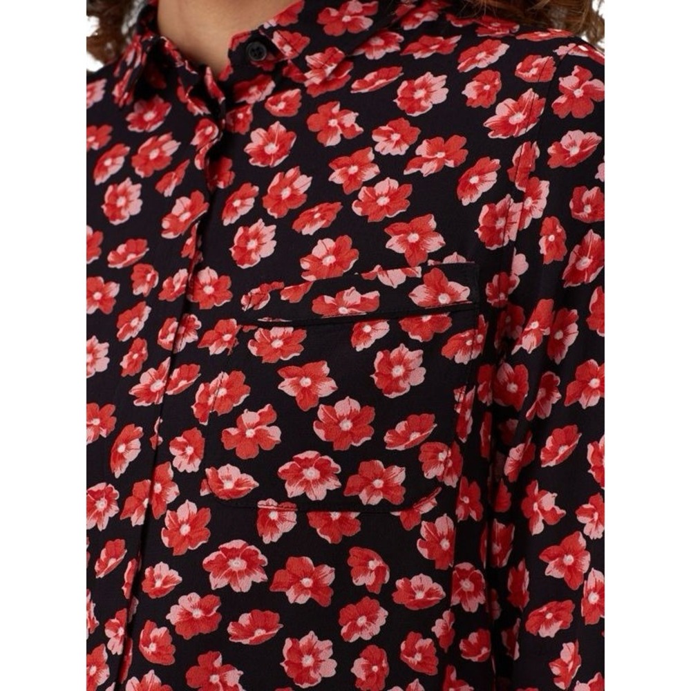 GANNI Floral-Print Button Down Shirt Red‎ Pink Black Size 10 - Picture 5 of 16
